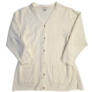 Vintage Express Tricot Cardigan Sweater Womens S 3/4 Sleeve Brown Button Front